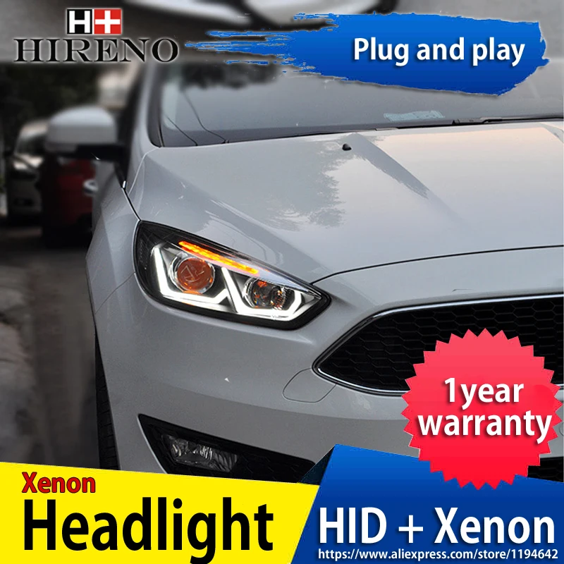 

Hireno Headlamp for 2015-2017 Ford Focus Car Headlight Assembly LED DRL Angel Lens Double Beam HID Xenon 2pcs