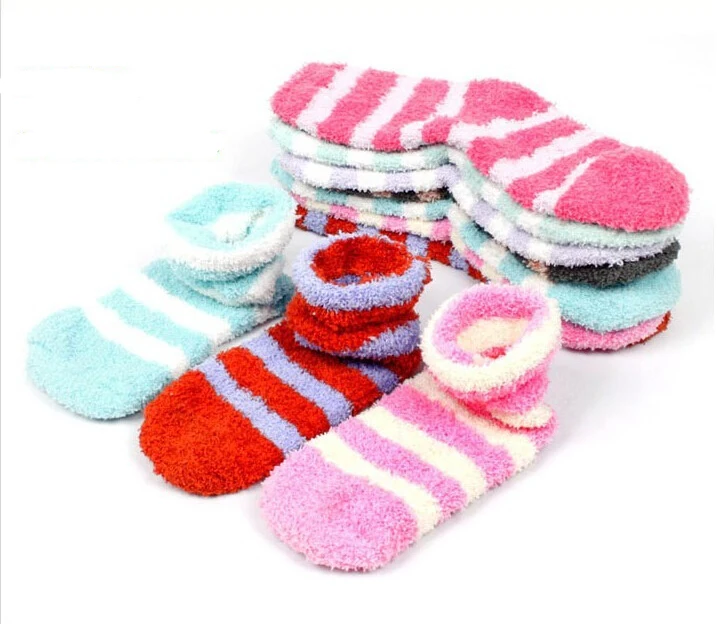

1 Pair Brand Winter Autumn Baby Girls Kids Boys Socks Children Warm Striped Warm Terry Coral velvet cheap stuff gift