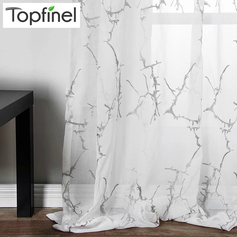 Topfinel Белый шторы с узорами трещинами Вышитые тюль на окна Занавески для гостиной спальни лителатурнный Тюль для кухня кафе
