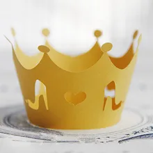 Желтый Высокий каблук украшения Завертчицы бумаги кексы Cup Cake девушки день рождения Свадебная вечеринка выпечки обертка