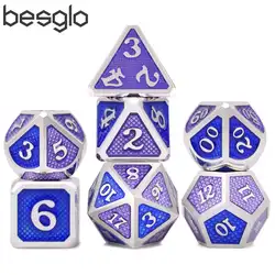 Battleworn Серебряный набор из 7 металла Dice Die D4 D6 D8 D10 (00-90,0-9) D12 D20 для ролевых игр Подземелья и Драконы Pathfinder