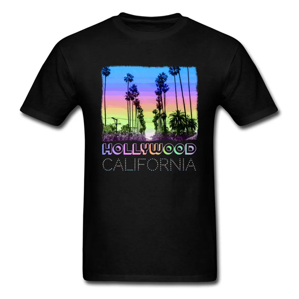 Printing Pure Cotton Tshirts for Men Short Sleeve Printed T Shirt Designer April FOOL DAY O-Neck T Shirt Design Hollywood California Palm Trees Fun Neon Retro Design black