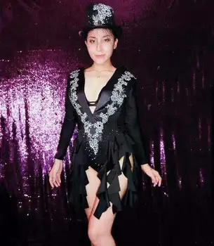

Sparkly Crystals Stretch Bodysuit Nightclub Dance Show Prom Party Outfit Fringes Jumpsuit Women Or Men Female Singer Costume DJ