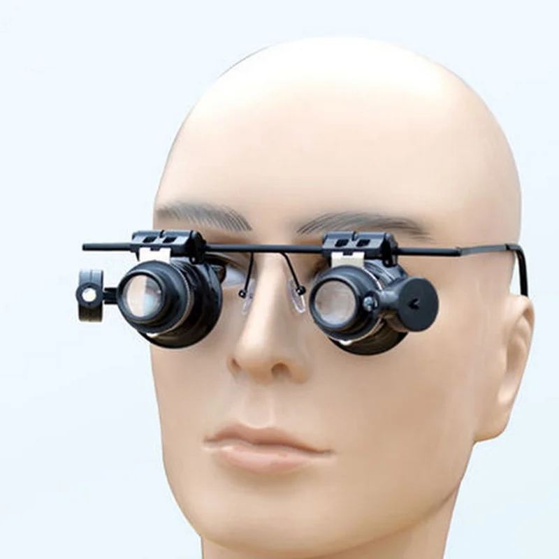 

New Metal frame 20x magnifying with led light binocular magnifier lens jewelry loupe Eye for watchmaker repair