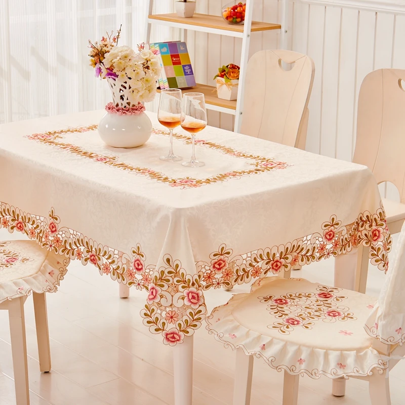 

Wedding Embroidered Tablecloth Event & Christmas Dinning Table Cloth Round Rectangular Tablecloth Mantel Cover & Table Runner
