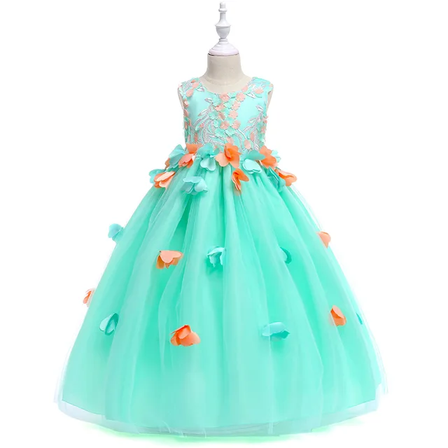 Beautiful Long Wedding Kids Party Dresses Girls Flower Sleeveless Puffy