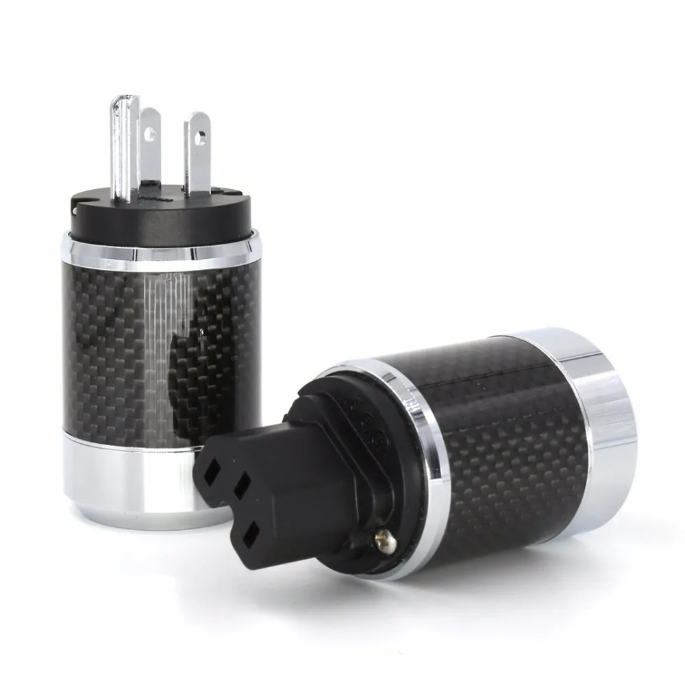 1pair Rhodium Plated US Power Cord Plug Carbon fiber US AC power plug