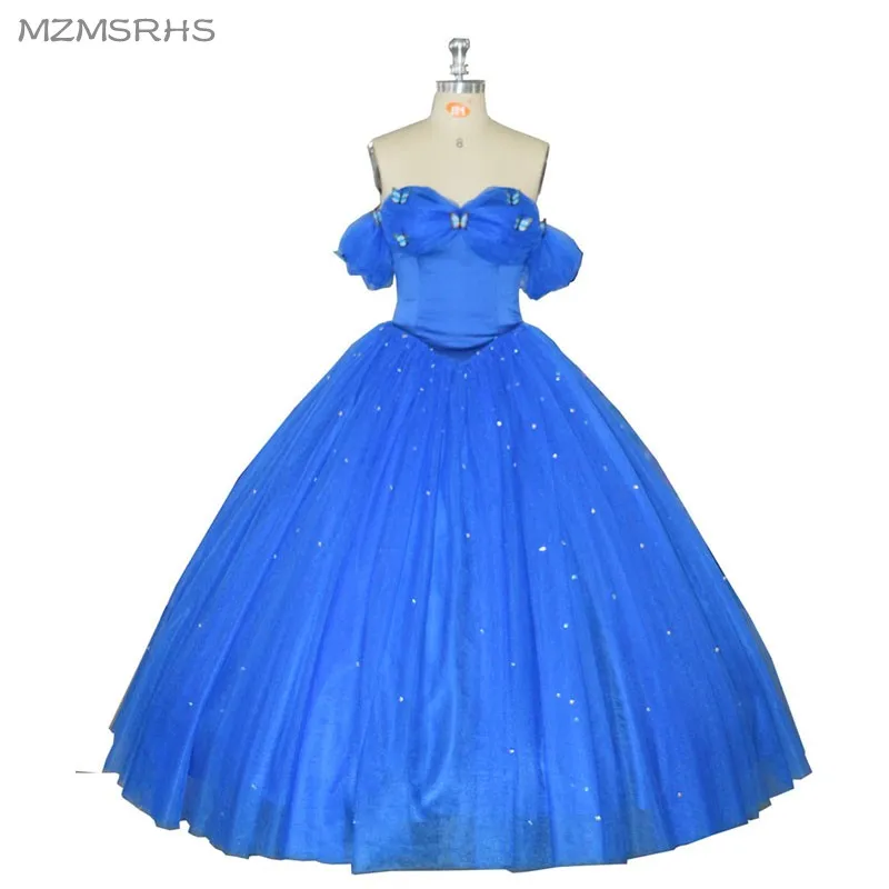 Vestidos de Formatura Vestidos de Baile Fora do Ombro Feito à Mão Vestidos de 15 Azul Espartilho Flores Doce 16 Anos 2020