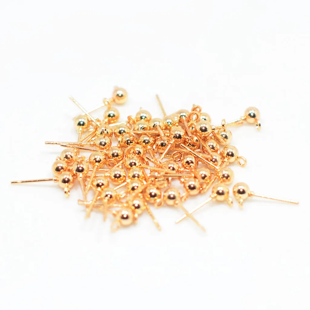 50pcs Ball Ear Pin Studs Earring Posts with Loop Jewelry Making Supplies 15x6mm