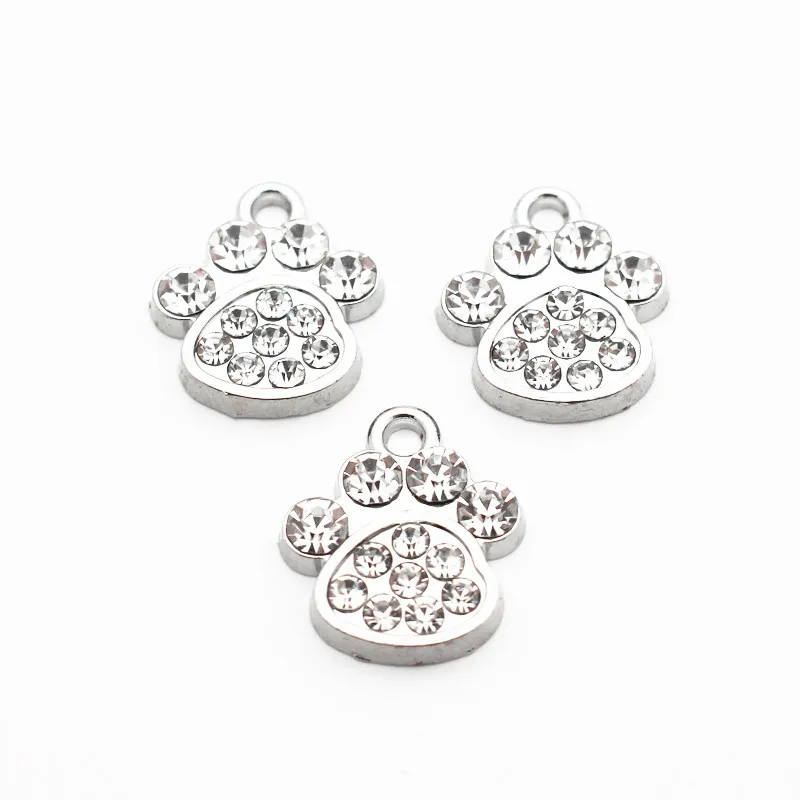 Wholesale 20pcs/lot Animal Paw Dangle Charms Silver Dog Cat Paw Crystal