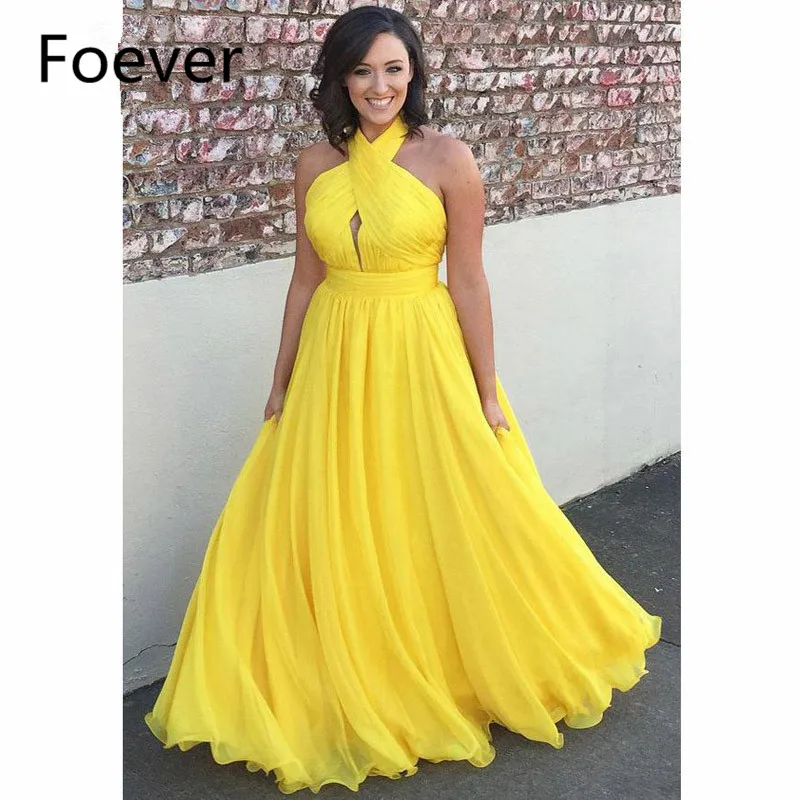 Сексуальное желтое вечернее платье трапециевидной формы для выпускного вечера