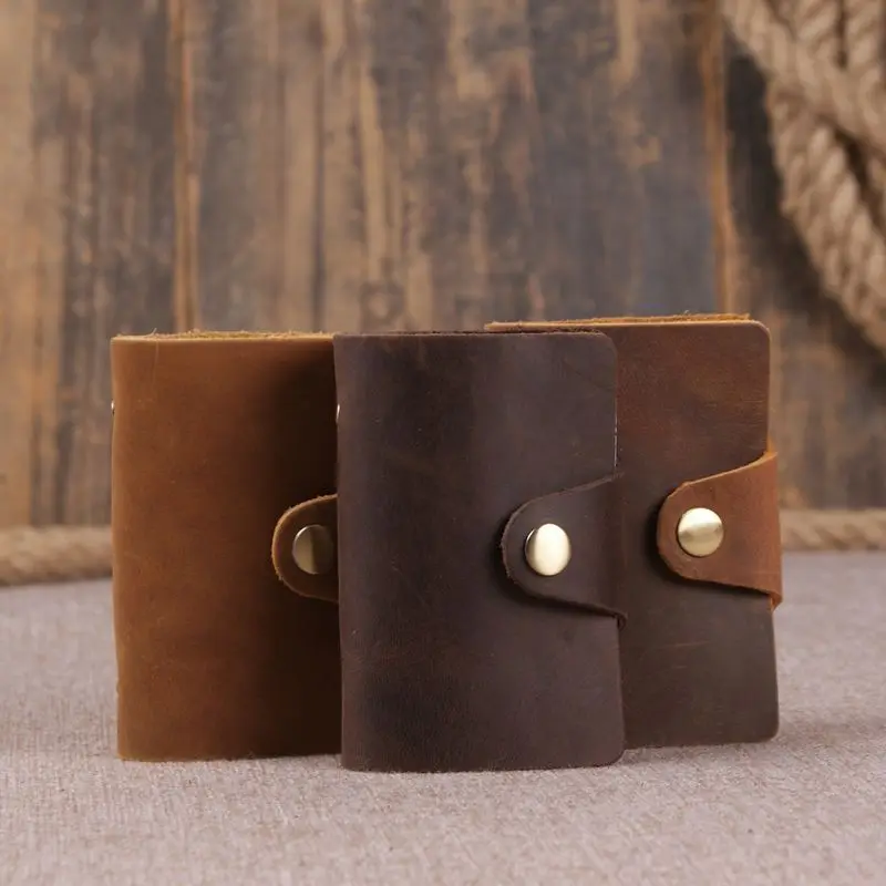 

Women's Men's Unisex Genuine Leather Cowhide Crazy Horse Credit Card ID Short Business Card Holders 26 Positions