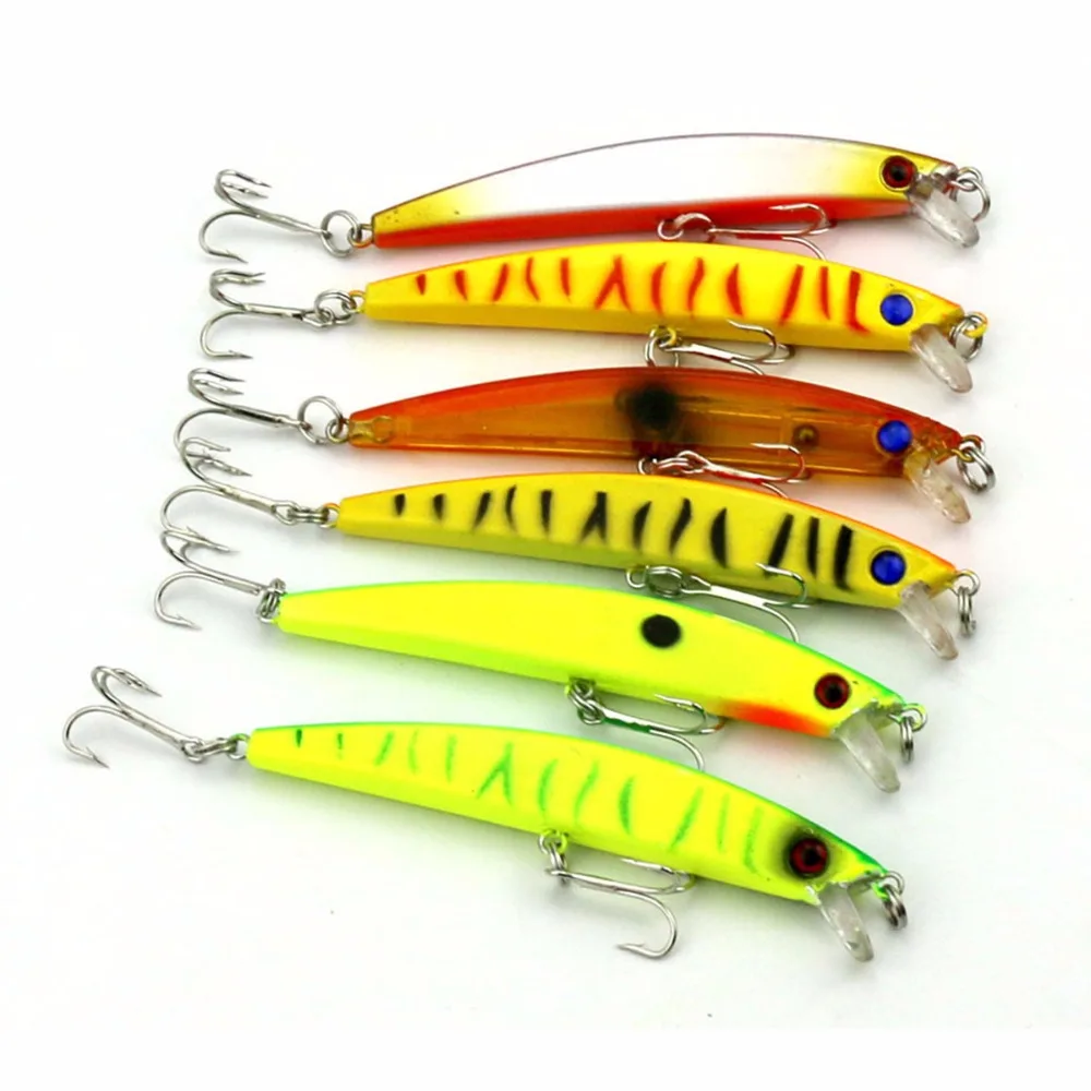 

6Pcs/Lot Multi-function Minnow FIshing Bait Plastic 3D Eyes Hard Baits wobblers for trolling Lure Fishing with Hooks