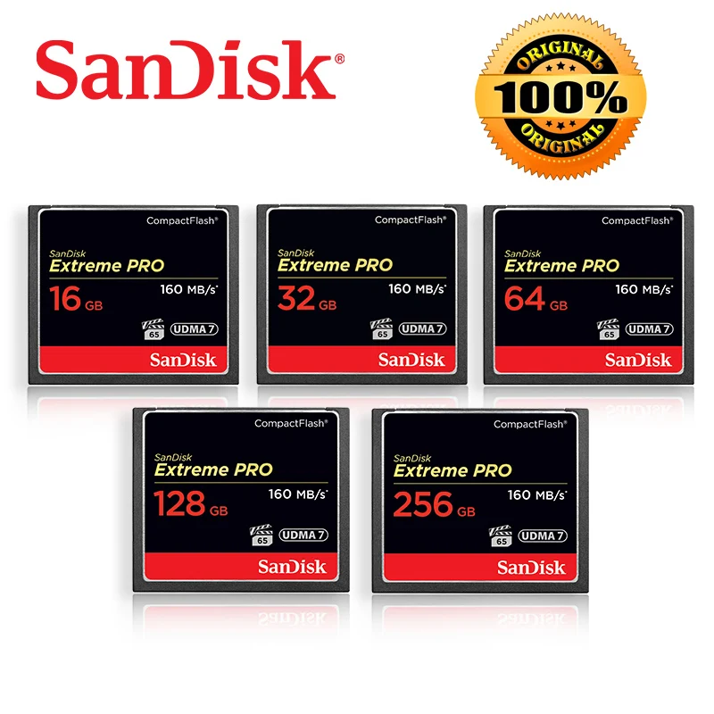 Sandisk Extreme Pro CF карта 64 ГБ 32 ГБ 128 ГБ 256 г карты Compactflash памяти до 160 МБ/с. узнать Скорость для богатых 4 К и Full HD видео