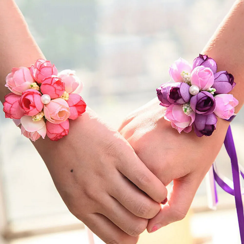 Rose Wrist Corsage Bridesmaid Sisters hand flowers Artificial Bride