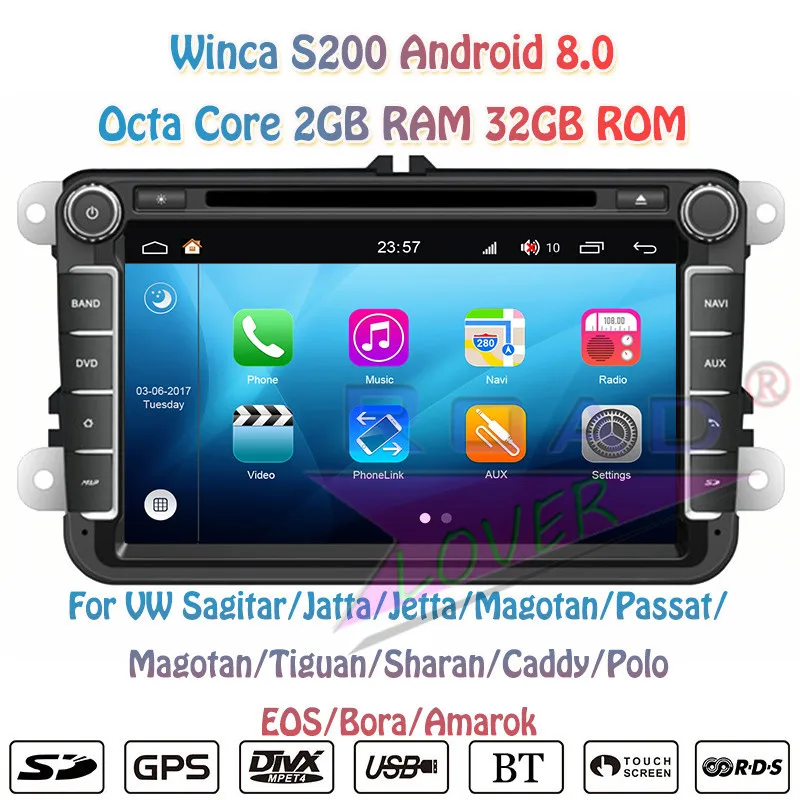 Winca S200 Android 8,0 автомобильный dvd-плеер радио для VW Caddy Polo EOS Sharan T5 Bora Amarok Magotan Beetle Стерео gps Навигация MP3