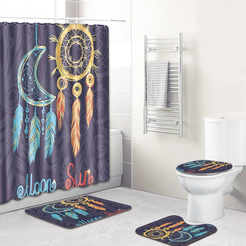 T Questa Bossa Mia 4 Piece Bathroom Mats and Rugs Exotic Egyptian Bath Shower Curtain with Hook Non-slip Toilet Floor Mat Carpet - Цвет: C36