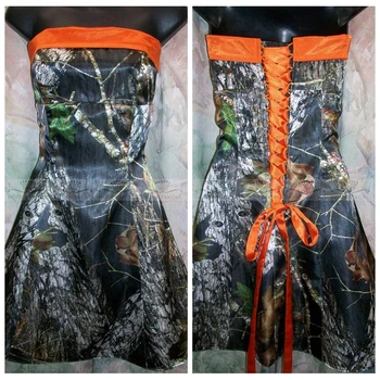 

New Coming Strapless A-Line Short Camo Bridesmaids Dresses Cheap Mini 2017 Camouflage Cheap Sale Bridesmaid Gowns