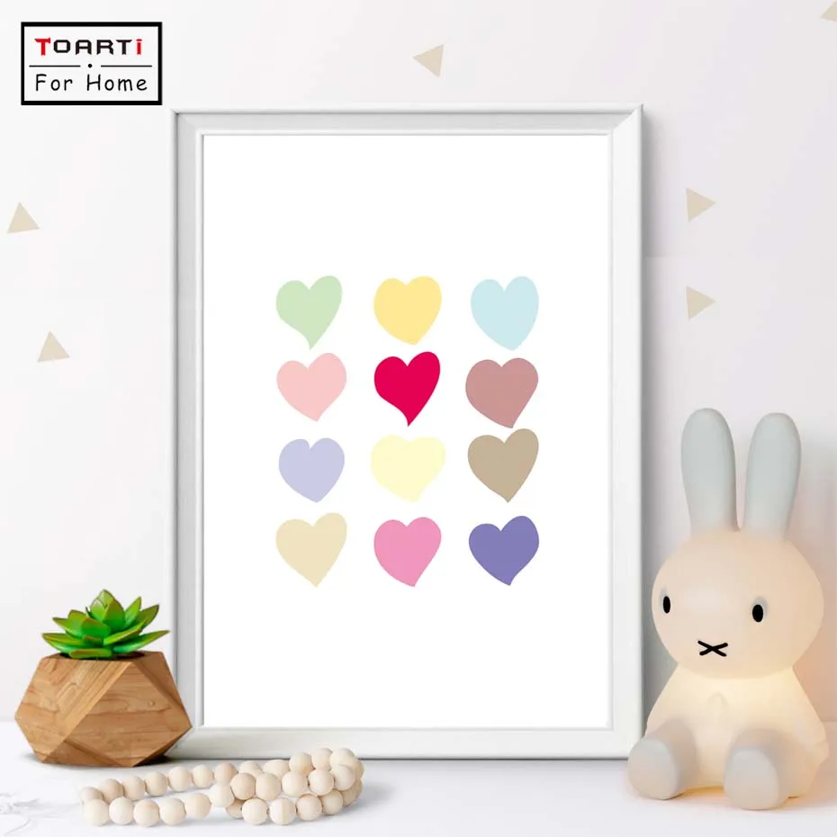 

Cartoon Colourful Hearts Wall Art Canvas Art Print Painting Poster Nursery Modern Simple Painting Wall Picture Kids Living Room
