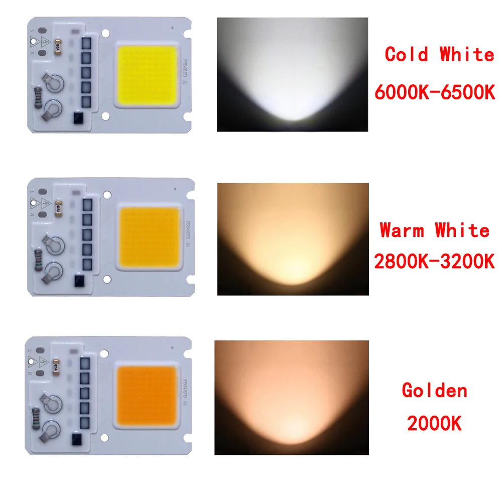 10 шт./лот светодиодные COB чипы 20 Вт 30 50 белый теплый золотой AC220V с умным IC