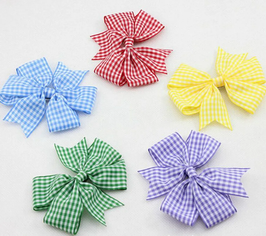 

Newest Girls Hair Bow Clips Gingham Plaid Ribbon British Hairpins Children Kids Party Hair Accessories Headwear 1pair HD3355