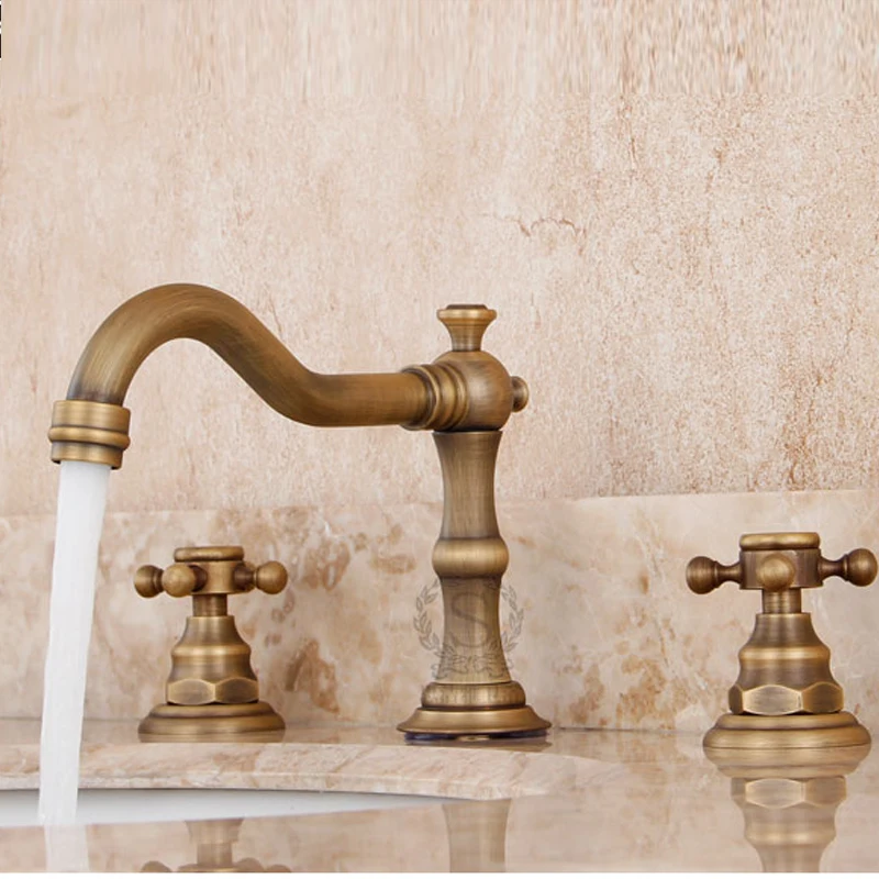 

Лидер продаж 2016, классический смеситель для раковины, модный антикварный смеситель с двойными 3 отверстиями, винтажный медный смеситель для раковины, популярный набор счетчиков