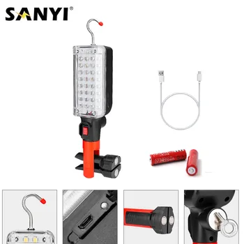 

2 Mode 34 LED Magnetic Working Light 360 Rotate Flashlight USB Charging 18650 Torch Handy Lamp Folding Hook Camping Tent Lantern
