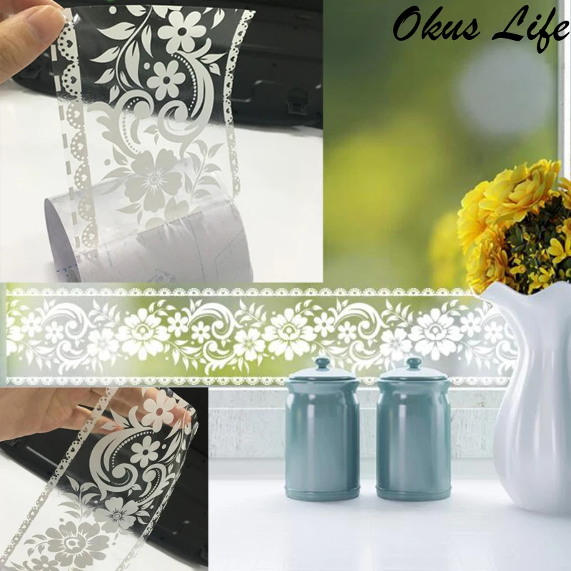 

50m Lace Flower Wall Stickers PVC Waterproof Adhesive Window Wall Poster Waist Line Mirror Tape Home Decoration 5pcs 10cm*10m