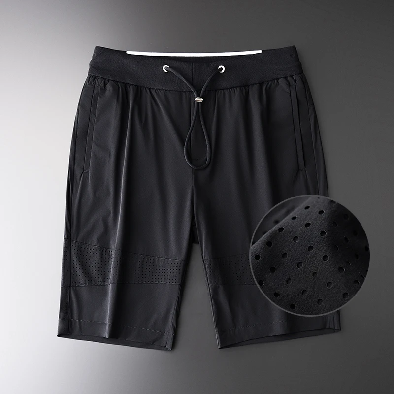 

Minglu Summer Mens Shorts Luxury Solid Color Hollow Out Fabric Ventilate Men Shorts Plus Size 3XL 4XL Casual Sport Man Shorts