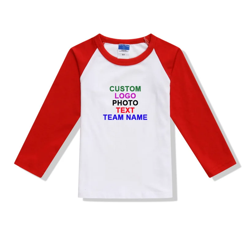 

Cute raglan sleeve Kids baby custom logo photo text printed parent-kid long sleeve T-shirt Family party boys girls Child shirts