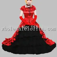 В готическом стиле, черный и красный цвета из поплина с цветочным принтом и с помощью Шелкового трафарета, таких как платье в викторианском стиле