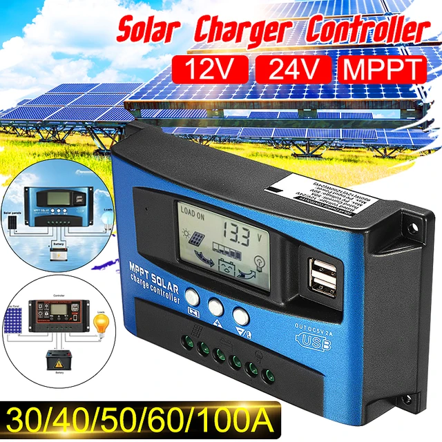 US $15.66 MPPT 30/40/50/60/100A Solar Charge Controller Dual USB LCD Display 12V 24V Auto Solar Cell Panel Ch