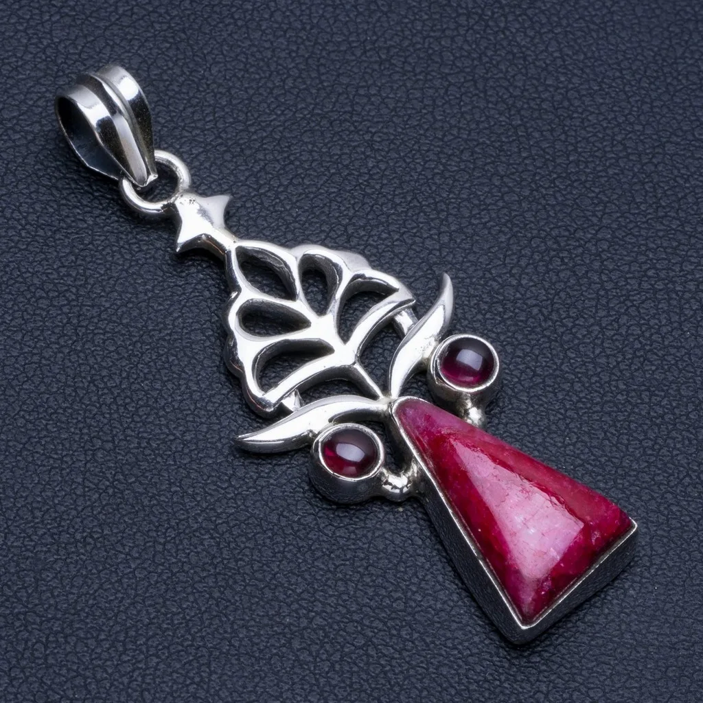 

Natural Cherry Ruby and Amethyst Boho Style 925 Sterling Silver Pendant Necklace 2" R0744