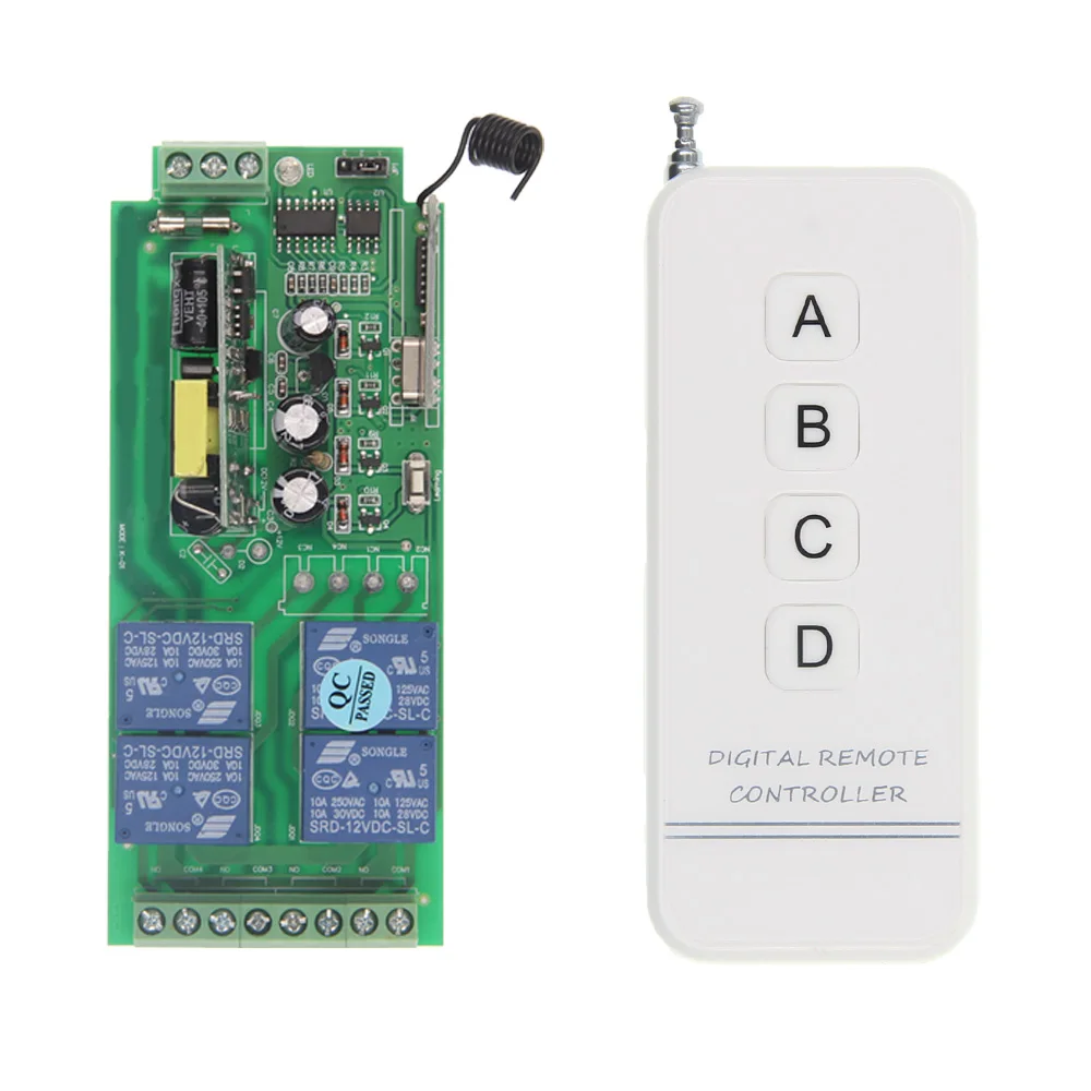 

2019 500m AC 85V~250V 110V 220V RF 4 CH Wide Voltage Wireless Remote Control LED Light Switch System Receiver Transmitter