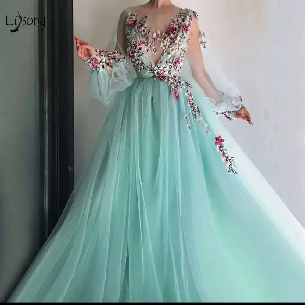 green floral prom dress