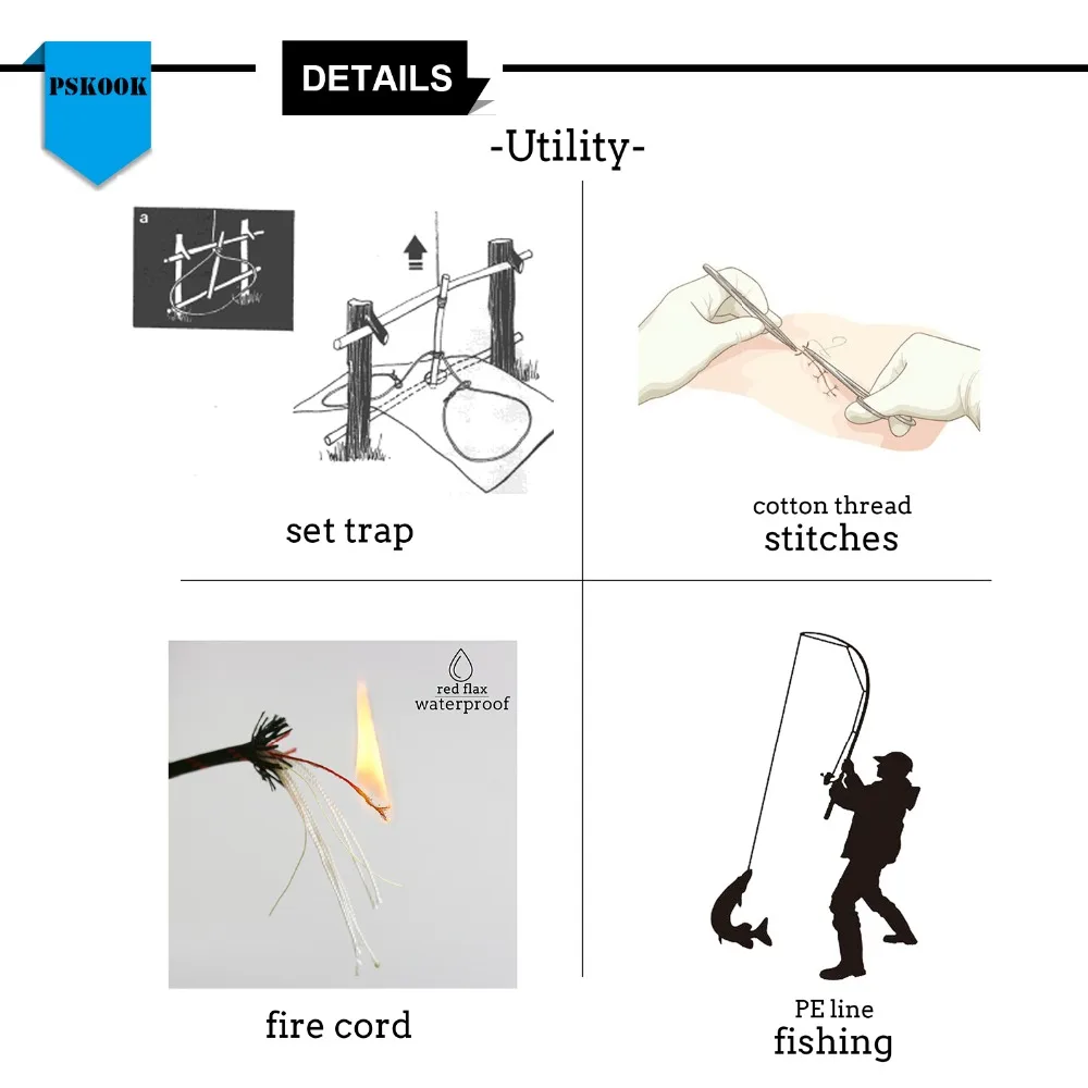PSKOOK отражающий Паракорд 550lb 7+ 3 нити 100 50 20 футов веревки для выживания красный вощеный Лен рыболовная леска хлопчатобумажная нить