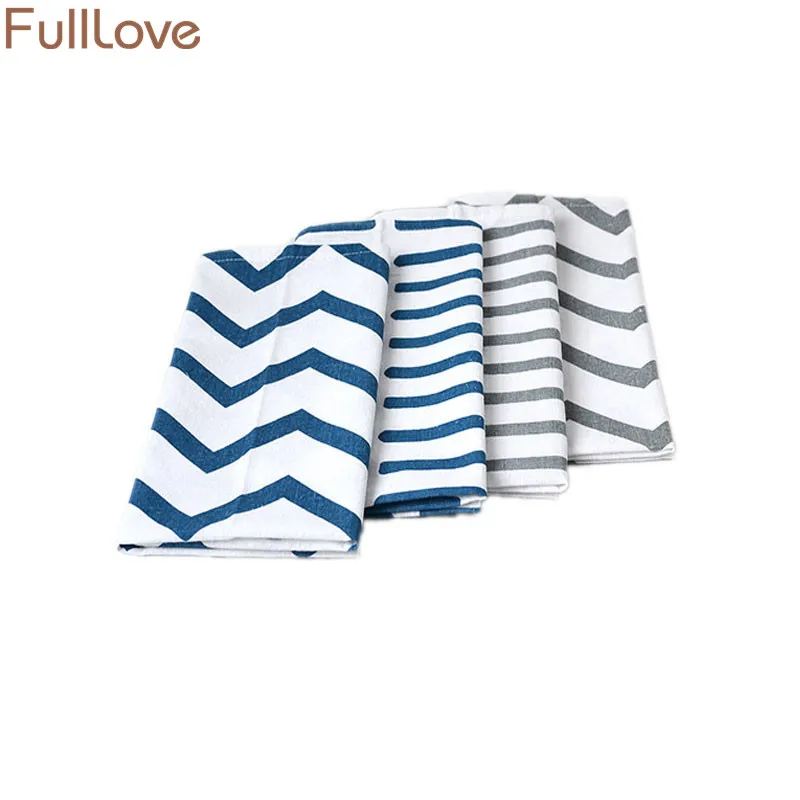 

FullLove 65*50cm 4PCS/Set Cotton Kitchen Towels Blue Striped Table Placemat Dish Towel Coffee Mat Cleaning Cloth Home Textile