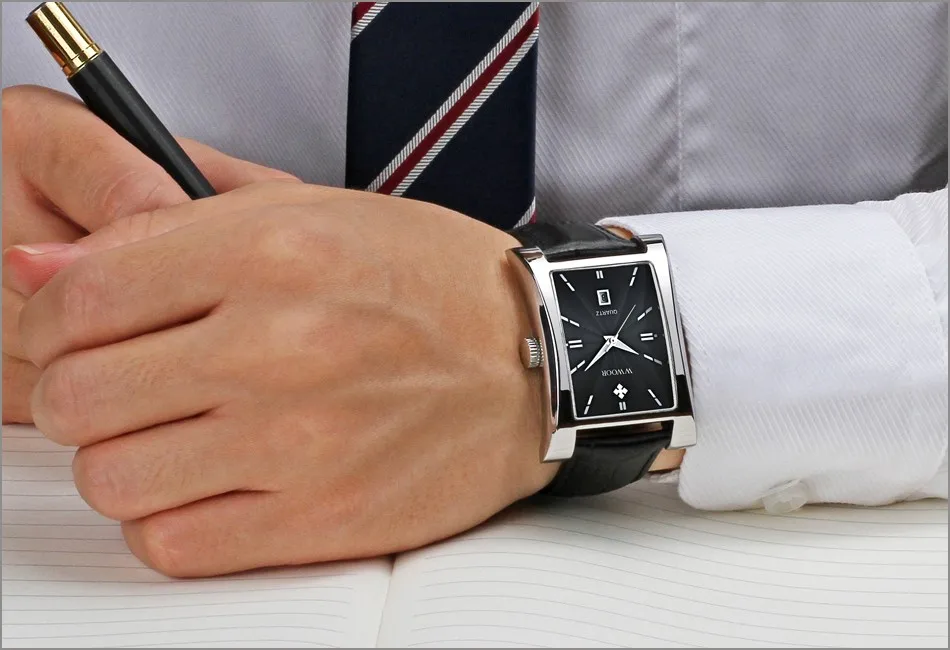 Бренд WWOOR, роскошные мужские водонепроницаемые спортивные часы, мужские кварцевые аналоговые квадратные часы, мужские коричневые часы с кожаным ремешком, мужские часы
