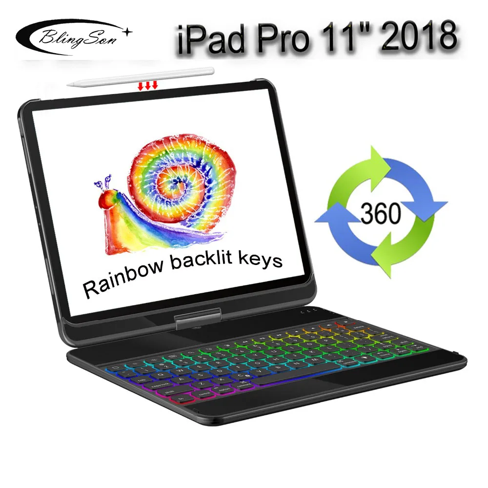 7 видов цветов чехол с Bluetooth клавиатурой и подсветкой для iPad Pro 11 2018 карандаш