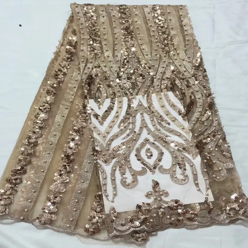 

New fashion elegant lace cloths / mesh sequins French net lace fabrics, beaded for women's dresses