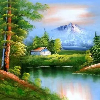 

Pastoral blue sky and clear water classic beautiful landscape 3 oil painting DZAS-ZMH murals wall paper