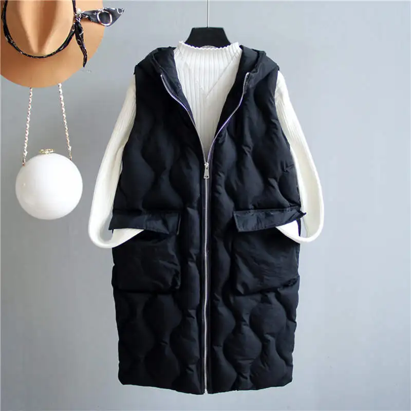 Hooded Loose Long Vest Coat Women Chaleco Mujer White Black Thicken Winter Jacket Women Waistcoat Warm Cotton Vest Women C4697
