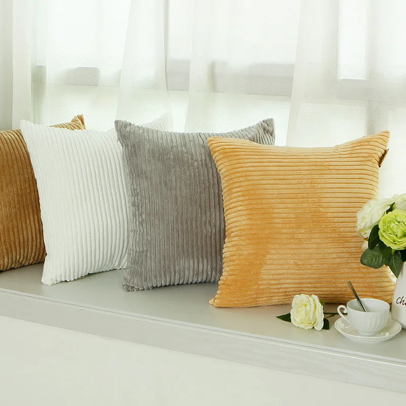 Multicolor Stripe Yarn Dyed Corduroy Throw Pillows Solid Removable
