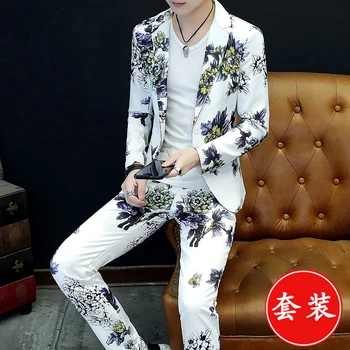 

HO 2020 color suits for the for men Cool autumn leisure Tide two - piece printed suit
