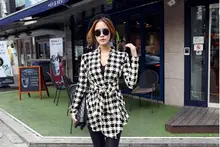 Korean Women sweaters Houndstooth Cardigan Cotton blend lady blouse Slim Long Sleeve Open Stitch Belt Coat Cami Outerwear Spring