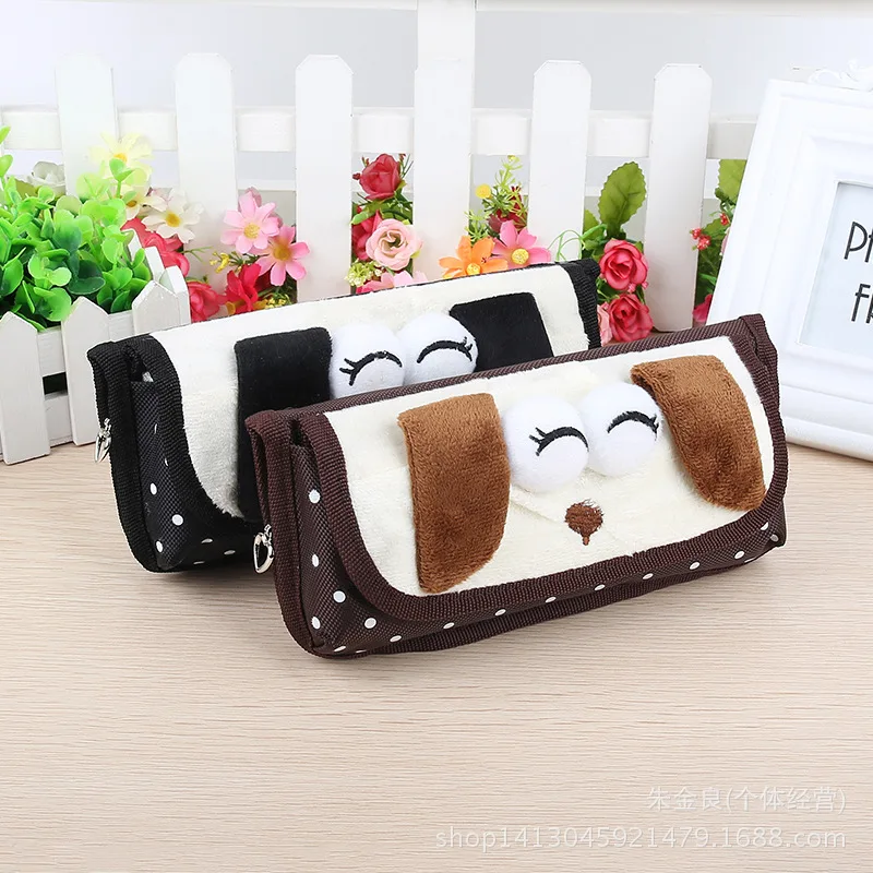 

Cute Plush fabric pencil case plush dog Cartoon design pencil pouch pen sack for student kids girl by new design pencil case