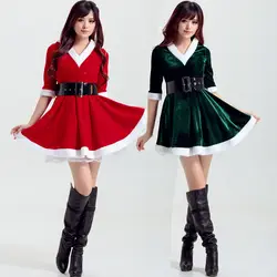 Пикантные Для женщин рождественское платье Зеленый Красный рождественские костюмы Санта Клаус Косплэй для взрослых форма костюм на