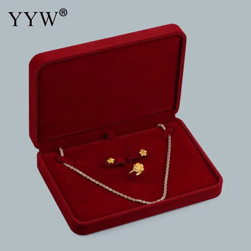Jewelry Storage Case Red Velvet Ring Earrings Necklace Bangle Organizer Gift Box 