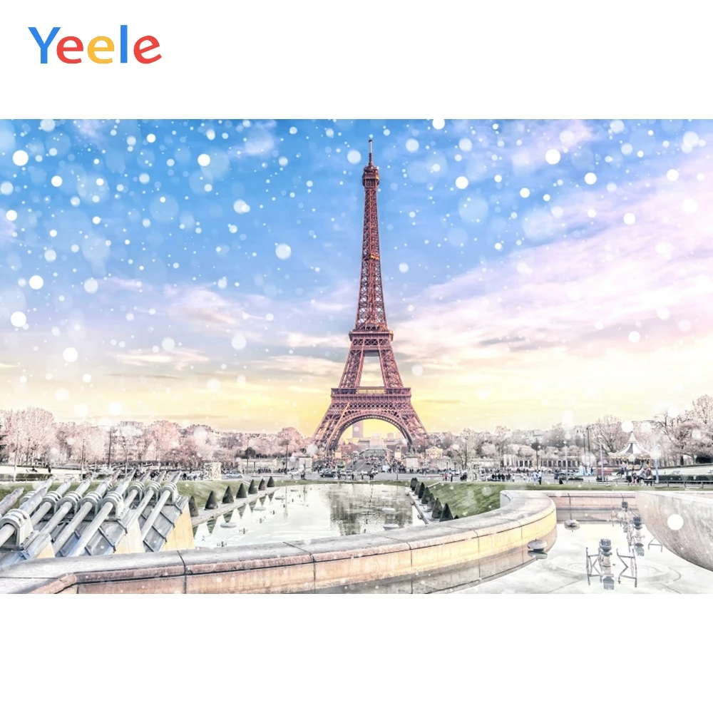 Yeele Christmas Photos Backdrop 10x8ft Eiffel Tower in Paris Photography Background Selfie Portrait and Holiday Picture New Year Xmas Photo Booth Kids Adults Portrait Photoshoot Props Wallpaper