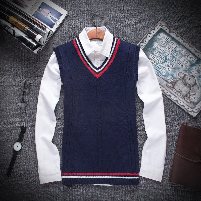  Autumn Winter 2019 New Men Fashion Boutique Cotton V-neck Knitted Sweater Vest / Male Formal Social